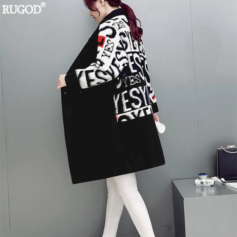 Rugod Новый 2018 Демисезонный модные женские пальто куртка женская Длинное Шерстяные