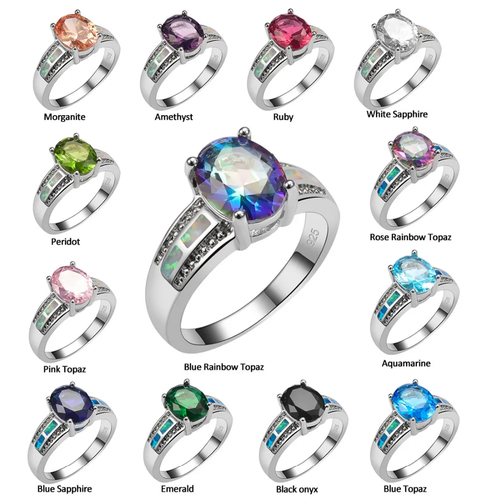 Красный Кристалл Циркон с белым огненным опалом 925 пробы Серебряный Размер 6 7 8 9 10