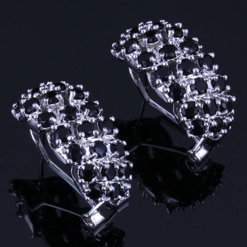 

Dazzling Black Cubic Zirconia Silver Plated Clip Hoop Huggie Earrings V0880