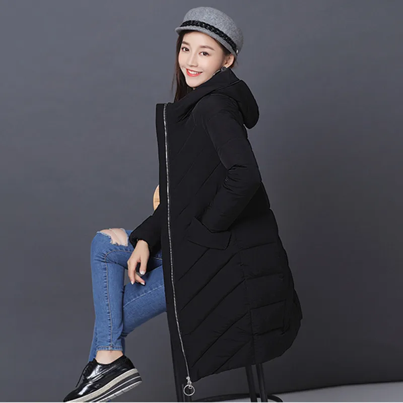 

AKSLXDMMD Parkas Mujer Casual Zipper Cotton Coat Female 2019 New Fashion Solid Color Mid-long Hooded Winter Jacet Women LH1215