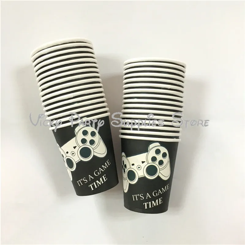 Cup 32pcs 32 шт./лот гоночная игра черно-белая решетка тема Одноразовая чашка игра для мальчиков день рождения, детский душ бумажные чашки столовые приборы для вечеринки - Цвет: Cup 32pcs