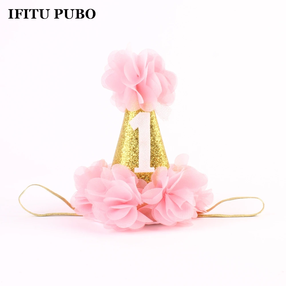 Модная 1-я шапочка на день рождения Fushia блестящая для празднования первого дня рождения шляпа торт Smash цветок день рождения девушки шляпы детские для девочки Золотая Корона WYQ