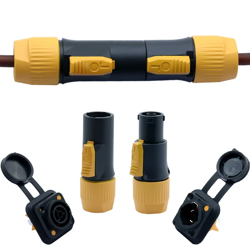 

50Sets IP65 Waterproof 3PIN AC Power connector Male+Female Plug Jack Socket Panel Mount OUT/IN 20A/250V for LED Large Screen