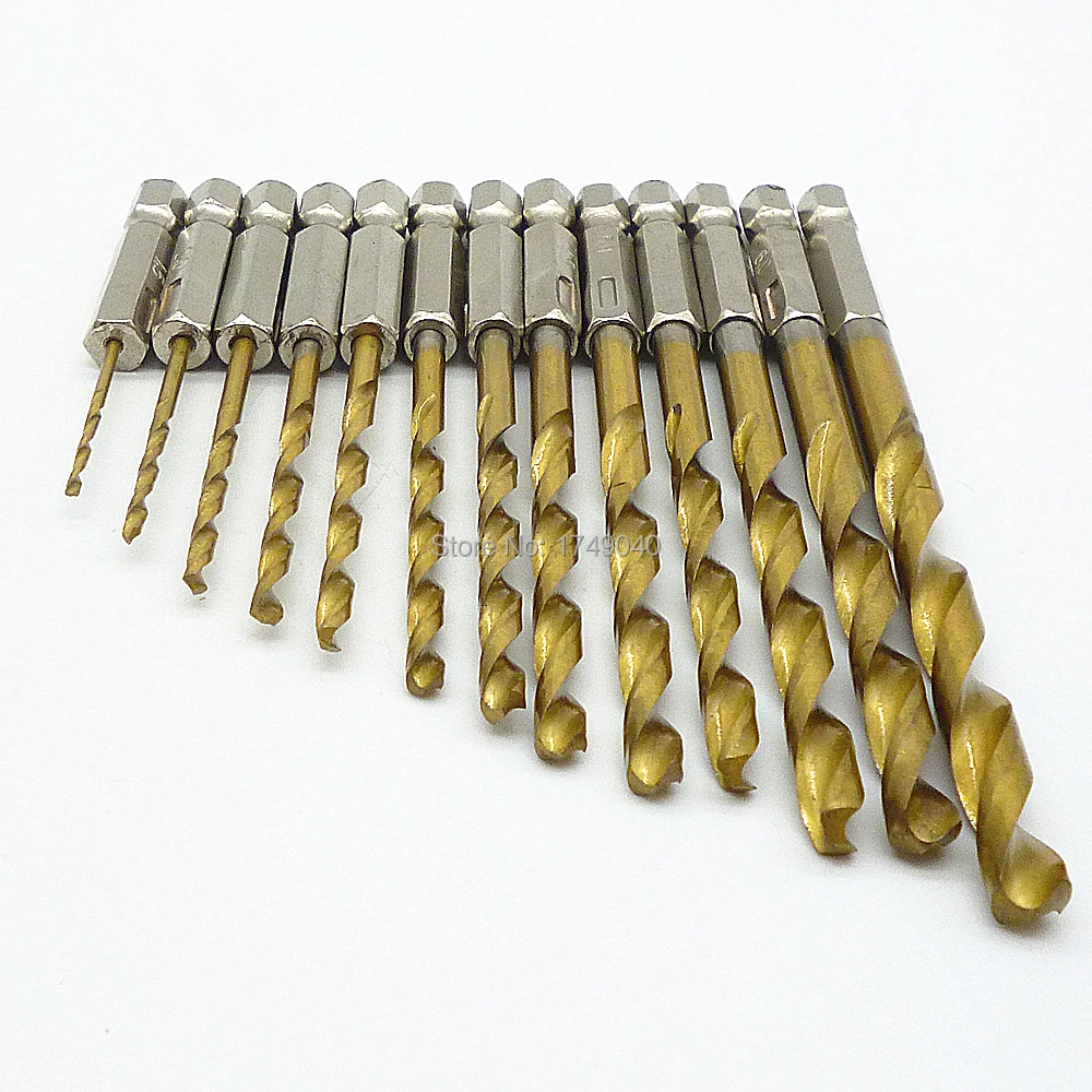 Набор сверл из быстрорежущей стали с титановым покрытием 13 шт. шестигранный