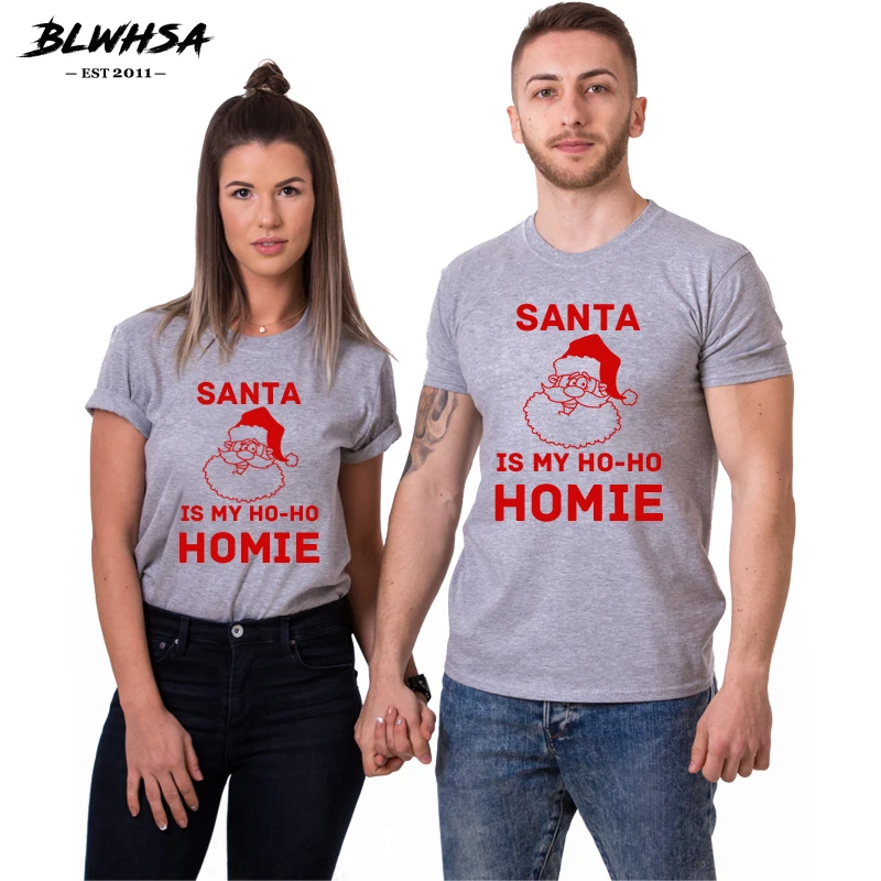 BLWHSA Lovers Couple Santa Is My Ho Homie Women T Shirts Printing Christmas Shirt Men T-Shirt Clothing | Женская одежда