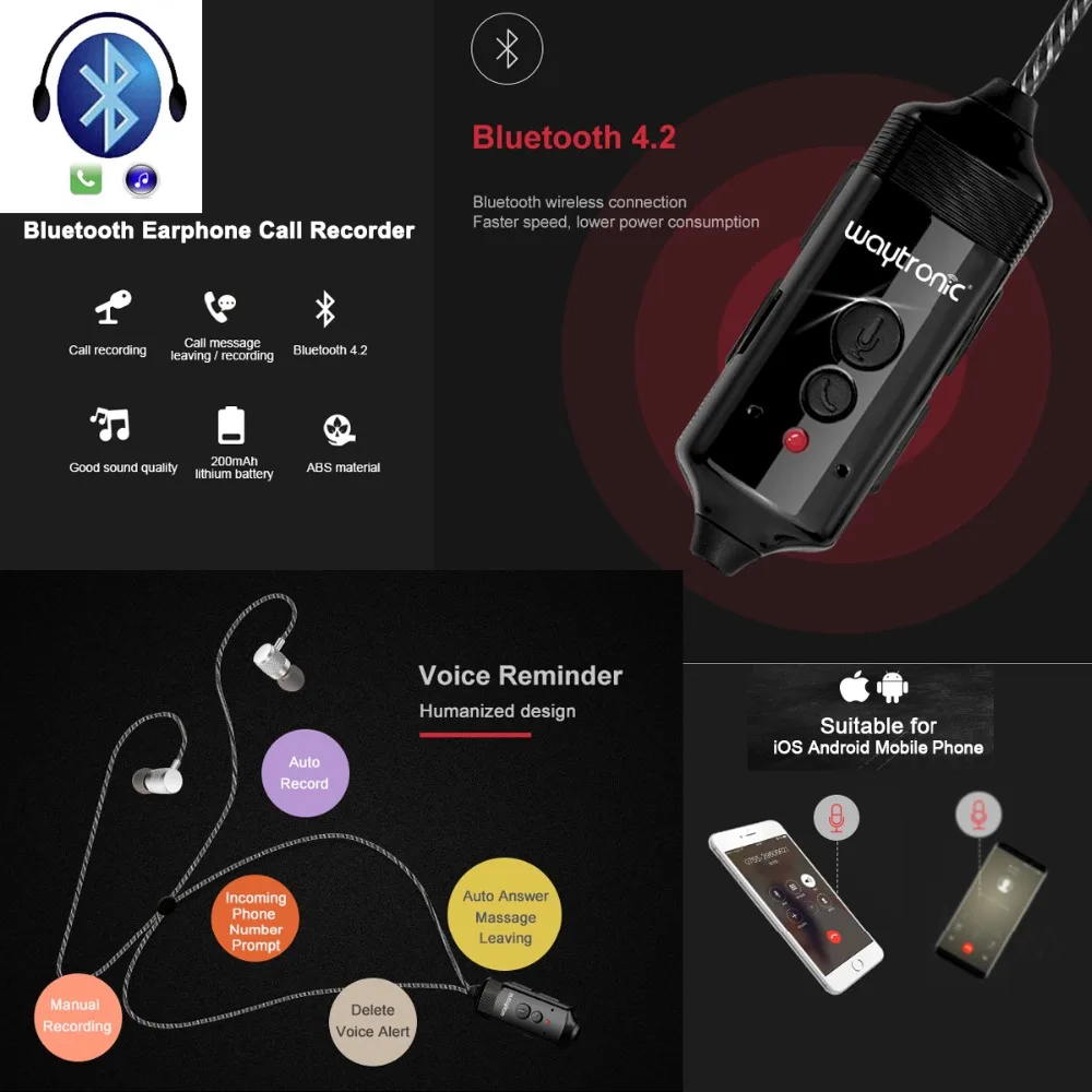 512 Мб диктофон Bluetooth наушники гарнитура для iPhone Android телефонный разговор входящие