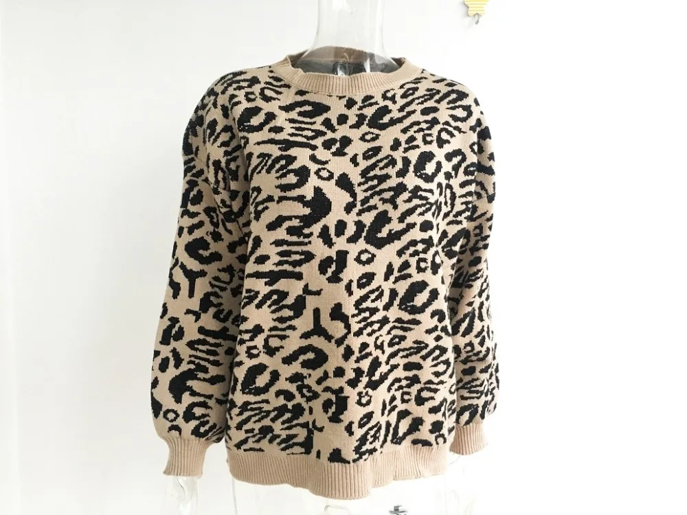 Sweater women winter 2018 knitted pullovers loose oversized leopard print pullover sweaters female outside jumper pull sweater | Женская