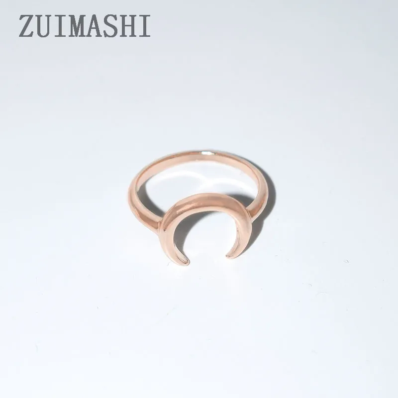 Rose Gold Кольцо с полумесяцем и полумесяцем в стиле бохо, минималистичное кольцо с двойным Рогом, подарок для женщин, лучший друг, Bague Femme, Размер 8 - Цвет основного камня: Rose Gold