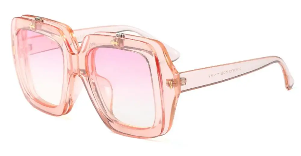 C3 pink pink Двойные линзы желтые очки женские негабаритные солнцезащитные очки дизайнерские темные очки Квадратные красные зеленые солнцезащитные очки мужские Черепаховые очки - Цвет линз: C3 pink pink