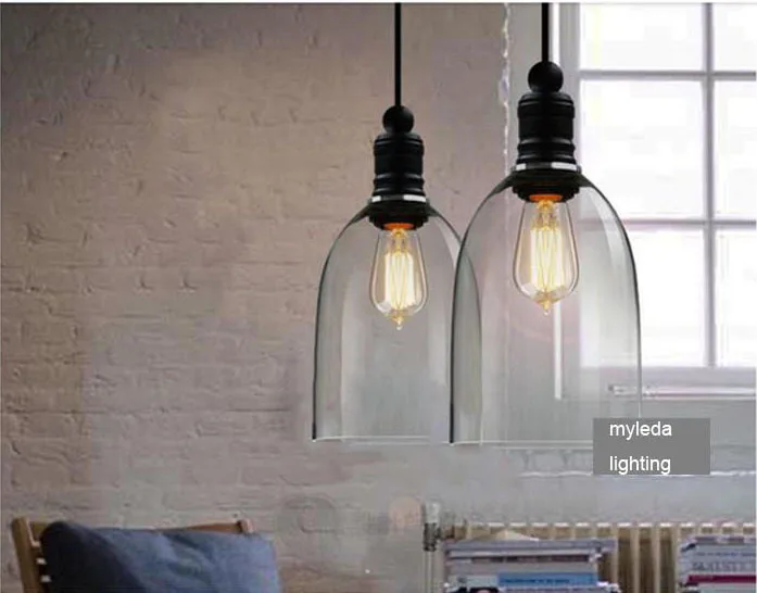 

vintage indoor hanging clock bell iron white glass E27 Retro pendant lamps