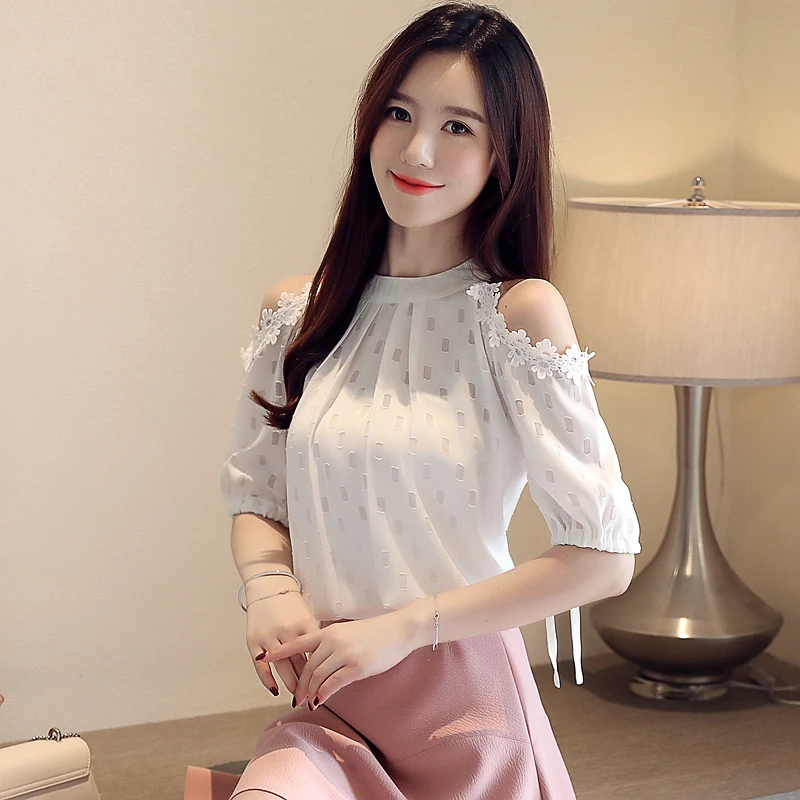 2019 Summer Sexy Suit-dress Loose Chiffon Mesh Hollow Out Shirt Casual Short Sleeve White Lace Skirt Tops |