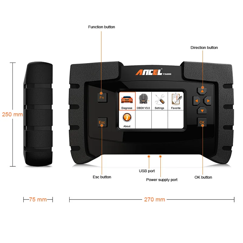 OBD OBD2 полная система диагностический инструмент Ancel FX4000 ABS подушка безопасности SAS