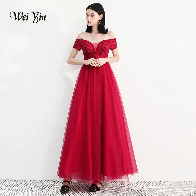 weiyin Tulle With Crystal Evening Dress Vestido De Festa V-Neck Straight Dresses Long Robe Soiree WY729 | Свадьбы и торжества