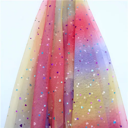 Love-D-pink 5m/lot 1.5m Width Rainbow Moon&star&love Heart Mesh Fabric Gauze Tulle Tissue Kids Tutu Dress Fabric DIY Sewing Accessories - Цвет: Love-D-pink