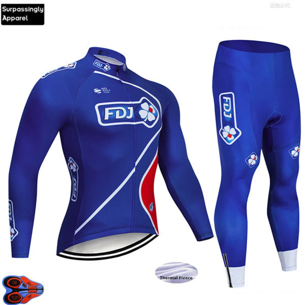 Комплект для велоспорта FDJ Team с длинным рукавом зимние теплые флисовые