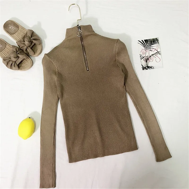 2019 Повседневный свитер на молнии для женщин водолазка однотонный весна-осень