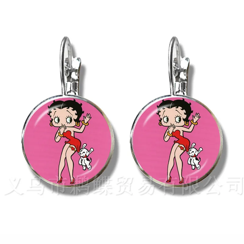 

Classic Sexy And Lovely Betty Boop Pattern Earrings Charm 16mm Glass Dome Stud Earrings Handmade Jewelry Gift For Women Girl