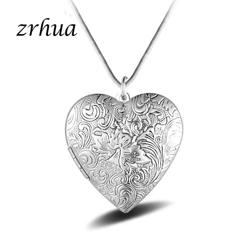ZRHUA Romantic Heart Necklace Original 925 Sterling Silver Pendant for Women Choker Jewelry Open Case Photo Frame | Украшения и