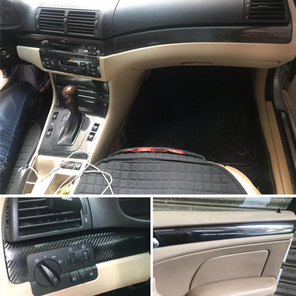 

For BMW 3 Series E46/ 4 Door Interior Central Control Panel Door Handle Carbon Fiber Stickers Decals Car styling Accessorie