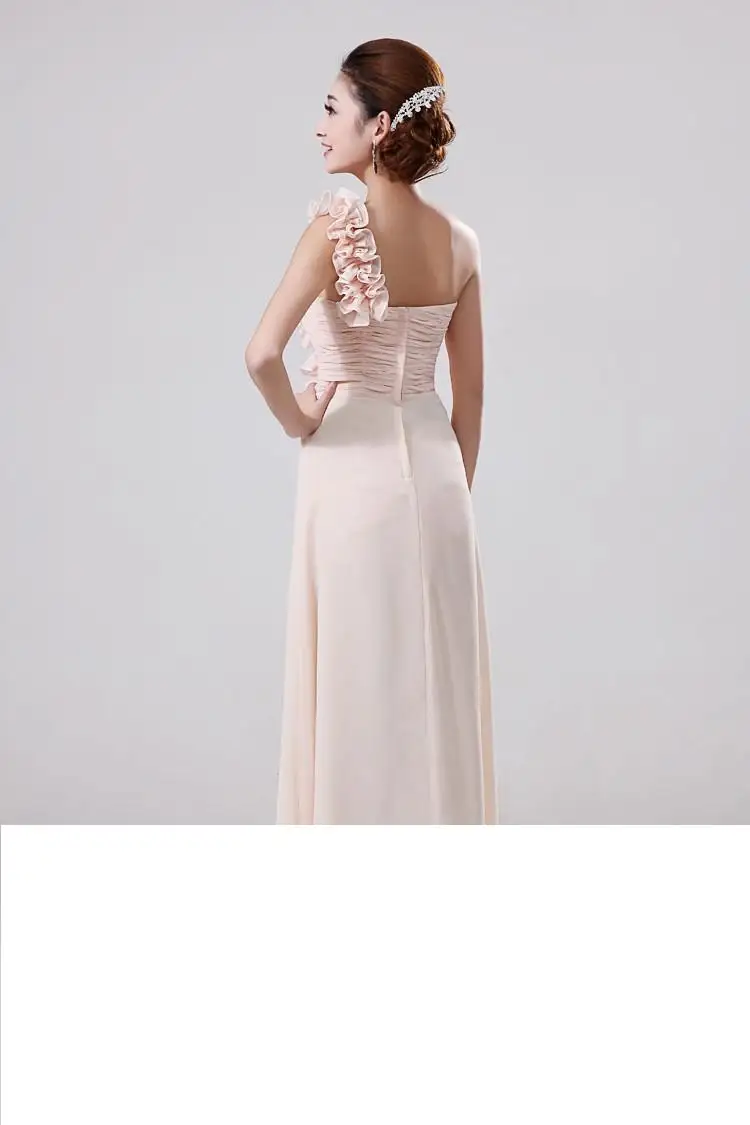 

champagne elegant long one shoulder chiffon embellished bridesmaid dresses greek goddess long dress for wedding party H007