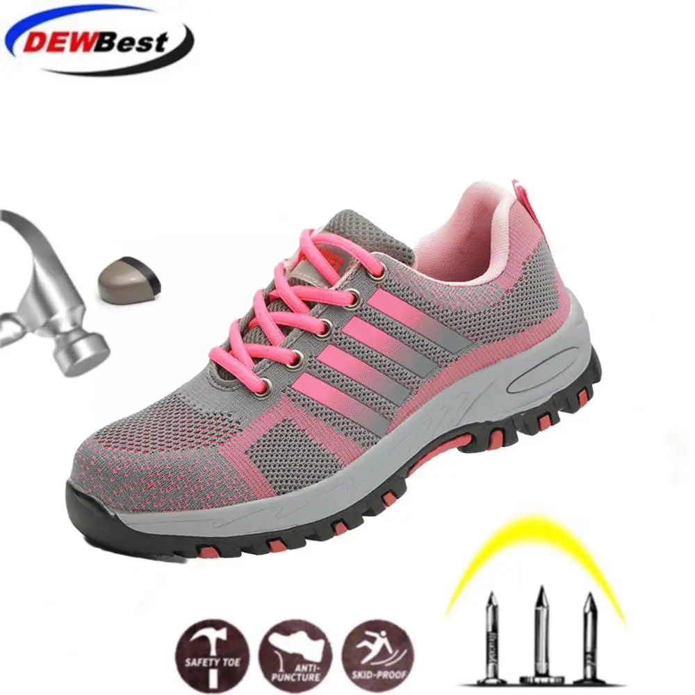 

LightWeight Breathable Women Safety Work Shoes Steel Toe Outdoor Work Boots Mesh Anti-smashing Construstion Sneaker Female