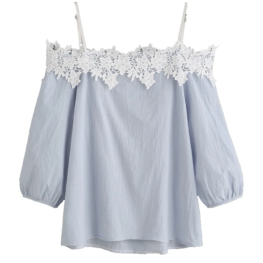 Женская кружевная блузка с открытыми плечами летняя Свободная пышными рукавами