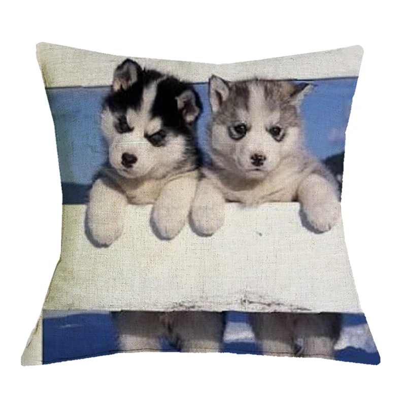 Чехлы для подушек Хаски 43X43 см Льняные декоративные подушки милая собака