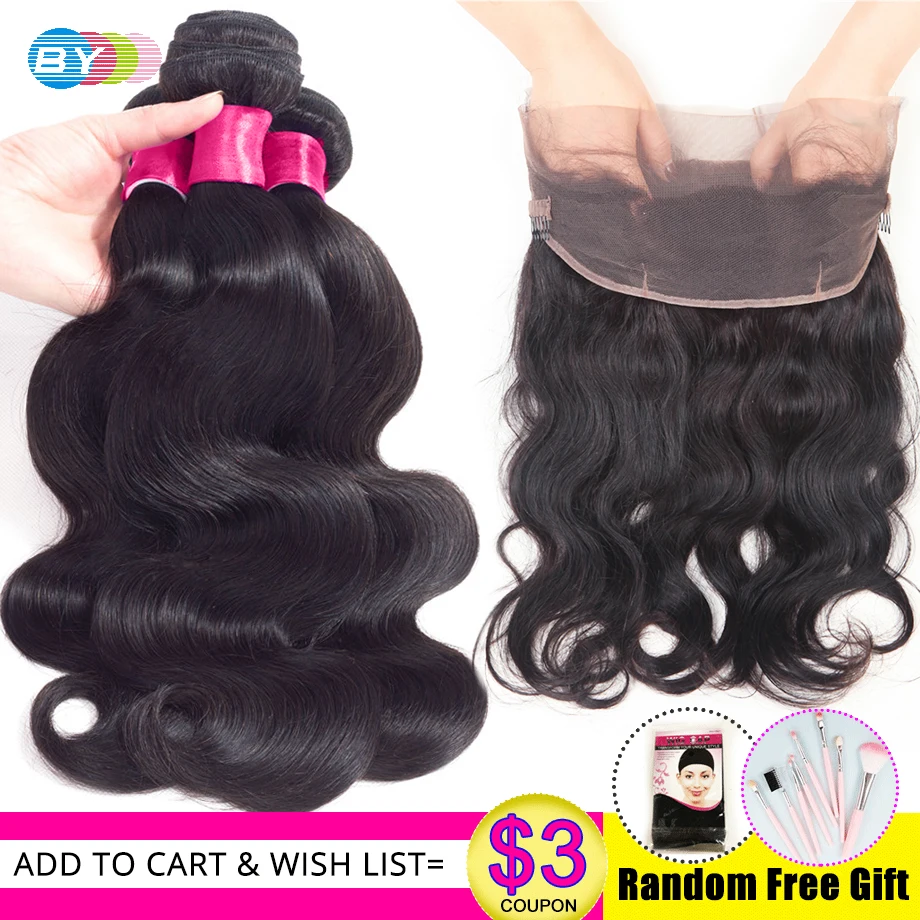 Бразильские пучки волос плетение с 360 синтетический фронтальный волосами