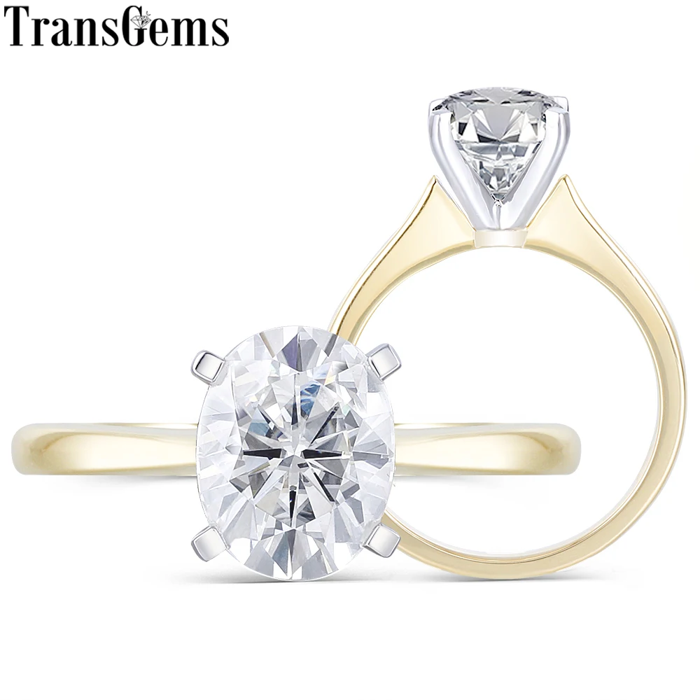 Transgems 14K белого и желтого золота овальной формы для резки 2ct 7X9mm F Цвет Муассанит