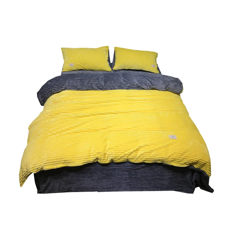 Winter Warm Soft Comfortable Double sided velvet Coral Fleece Mink Cashmere Bedding 4pcs Hot duvet Cover set lotus leaf sides | Дом и сад
