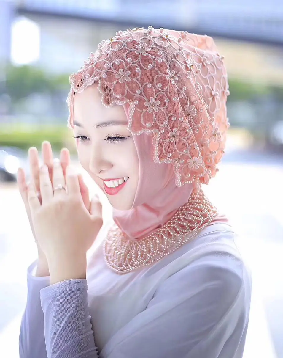 Новинка 2018 мусульманская женская вышивка банданы шарфы Цветочный жемчуг тюрбан