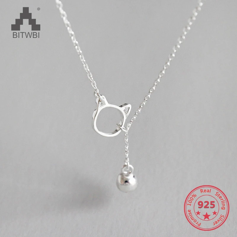 

100% S925 Sterling Silver Korean Fresh And Elegant kitten and bell Necklace Silver Jewelry