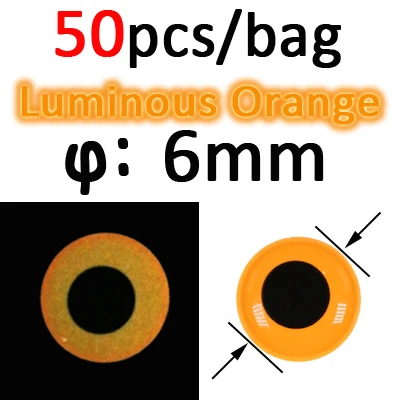 50pcs 6mm Orange ICERIO 50 шт. светящиеся 3D эпоксидные рыбные глаза для завязывания мух стример приманка джиг приманка изготовление материала - Цвет: 50pcs 6mm Orange