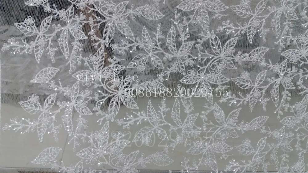 5 ярдов полностью белые бусины в форме листьев вышивка блестками французское
