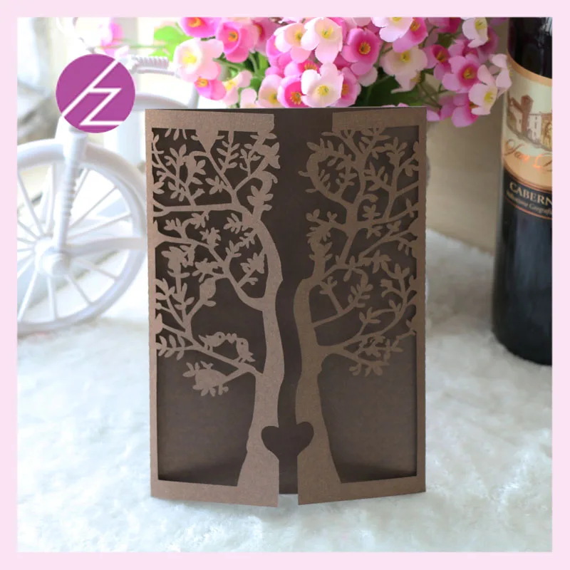 Золотые свадебные приглашения украшения лазерная резка дерева с любовным