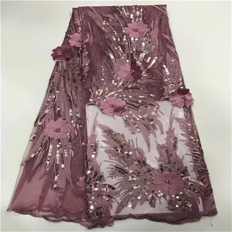 Высокое качество Фиолетовый Цвет Тюль пайетки бисером французский нигерийский