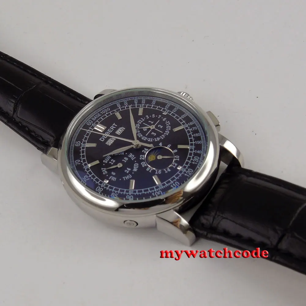 Многофункциональные автоматические мужские часы с черным и белым циферблатом 42