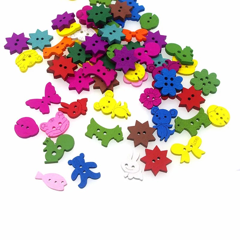 

SHINE 50PCs Wooden Sewing Buttons Scrapbooking Mixed Shape 2 Holes Costura Botones Decorate bottoni botoes W2066