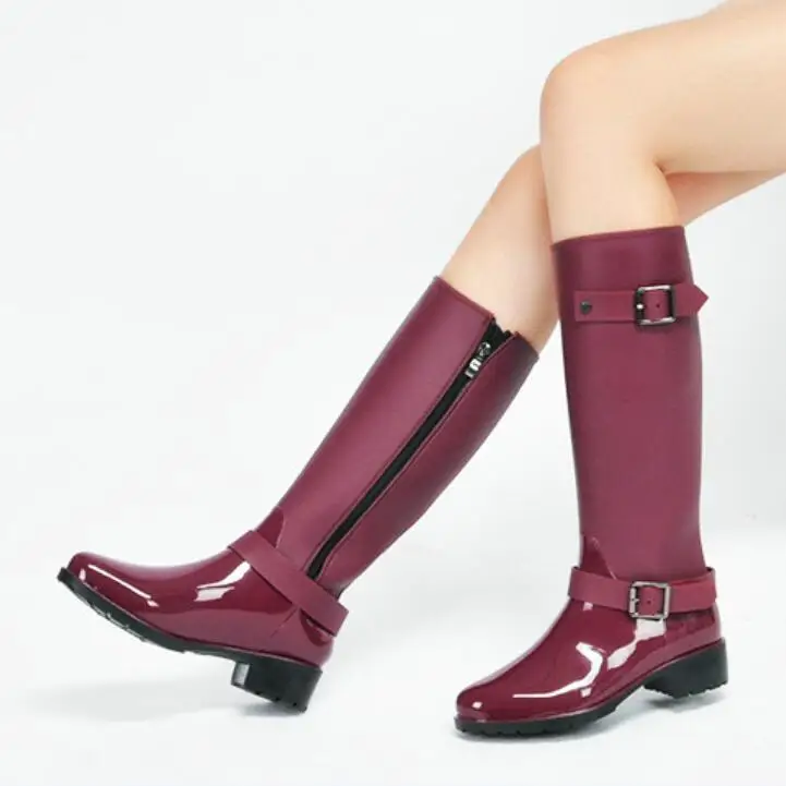 wine zipper Dwayne/женские водонепроницаемые резиновые сапоги; женские модные резиновые сапоги до колена; обувь для девочек; резиновые сапоги; водонепроницаемая обувь из ПВХ - Цвет: wine zipper