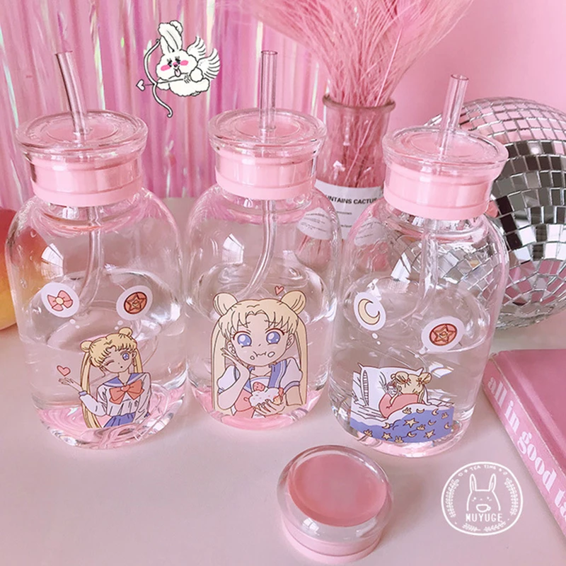 Мультяшная бутылка прозрачная стеклянная для воды Студенческая кемпинга с