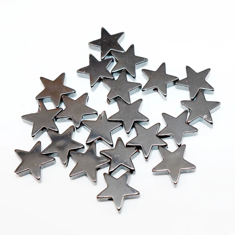 Оптовая цена 20 шт. 10 мм бусины из черного гематита и желтого камня Звездные форма