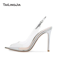 sexy pointed peep toe high heel clear pumps for woman heeled pointy slingback pvc transparent shoes ladies summer stiletto heels