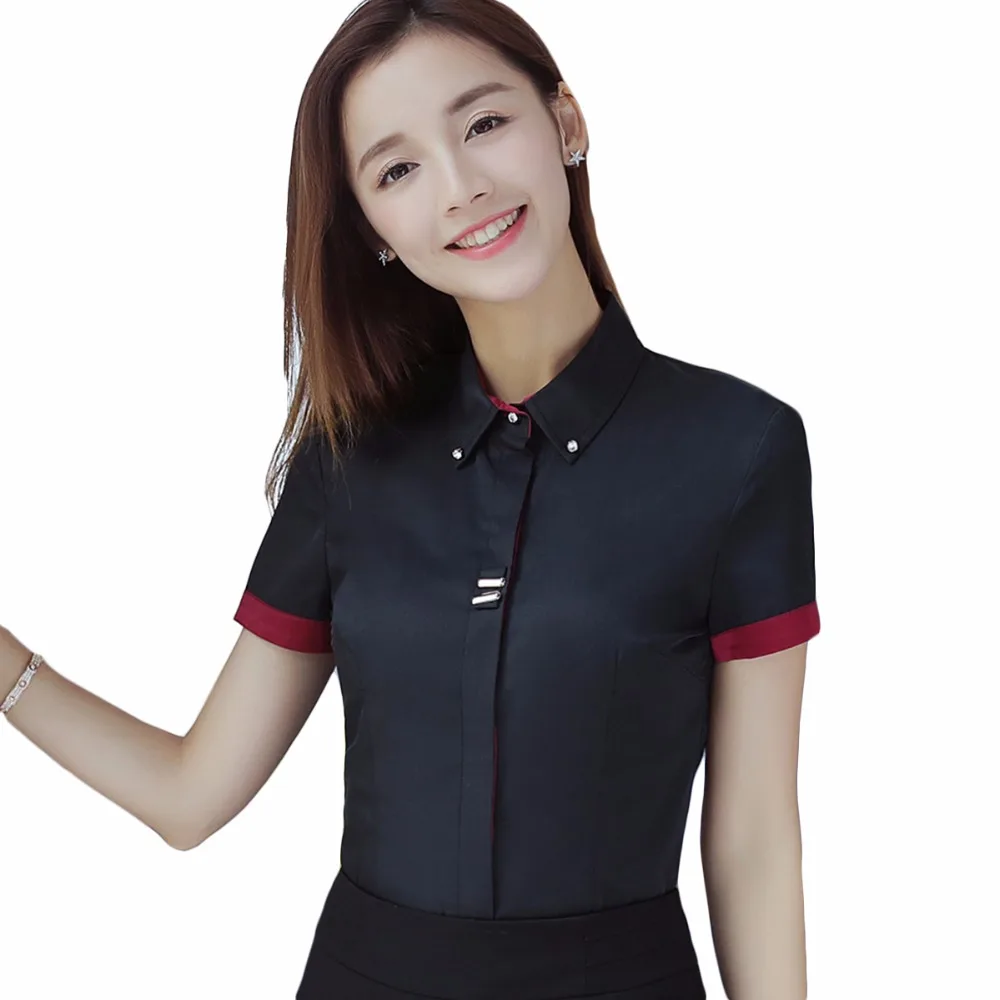 Solid Black Women Shirt Blouse S-4XL 2018 New Formal Short Sleeve |