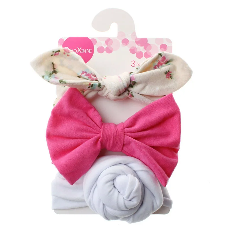 3Pcs Cute Rabbit Ear Baby Headband Neonata Bow Flower Elastic Bandanas Girls Headbands Children Turban Hair Accessories Set | Детская