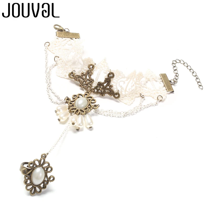 Женский готический браслет JOUVAL черный и белый кружевной цепочка на палец с