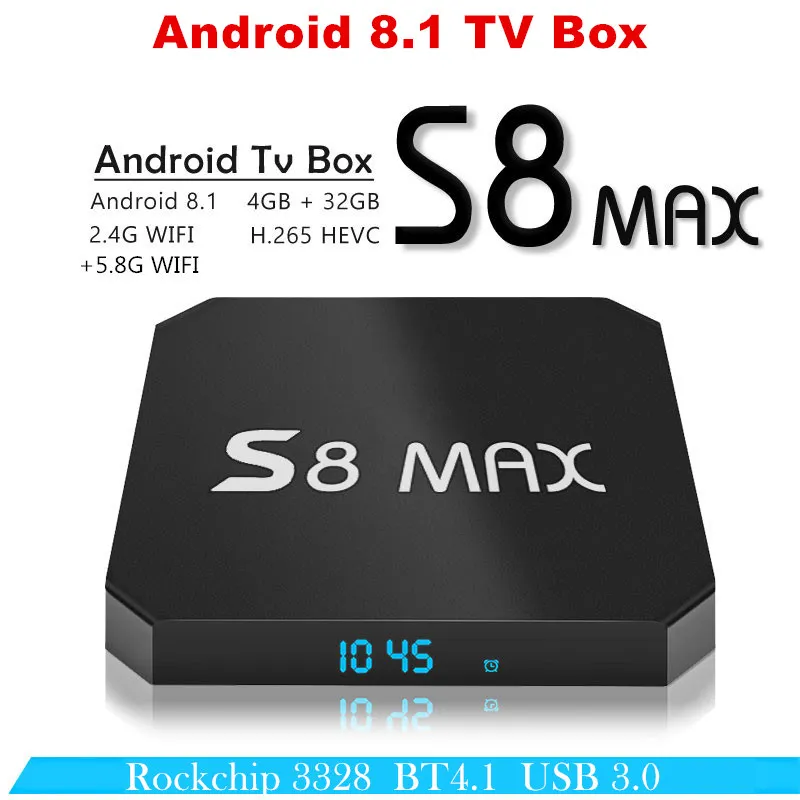 Приставка для ТВ android 8 1 S8 MAX Отт tv box 4 Гб оперативной памяти 32 ПЗУ Rockchip RK3328 USB 3 0 HDR