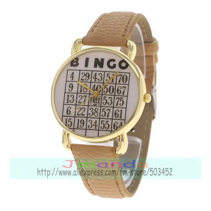 100 шт./лот 8002 бинго номер циферблат кожаные часы Золотой корпус без логотипа
