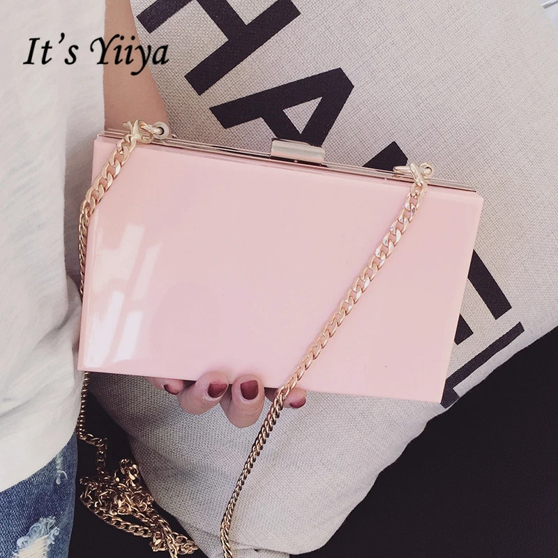 It's Yiiya 2018 Pink Black Women Acrylic Handbags Fashion Designer Chains Messenger Bag Shoulder Handbag GW8079 | Багаж и сумки