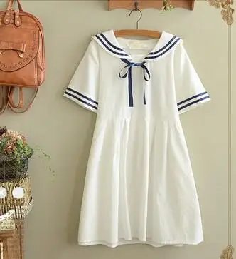 02 white Mori, женское японское летнее платье, милый стиль, для девочек, милые платья в морском стиле, милое платье с коротким рукавом, матросское платье - Цвет: 02 white