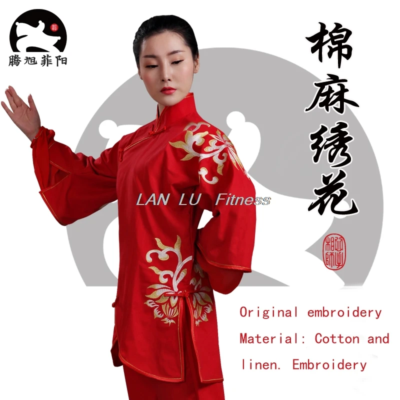 Оригинальные вышитые женские модели костюмов Tai Chi. Хлопок и лен. Костюм с